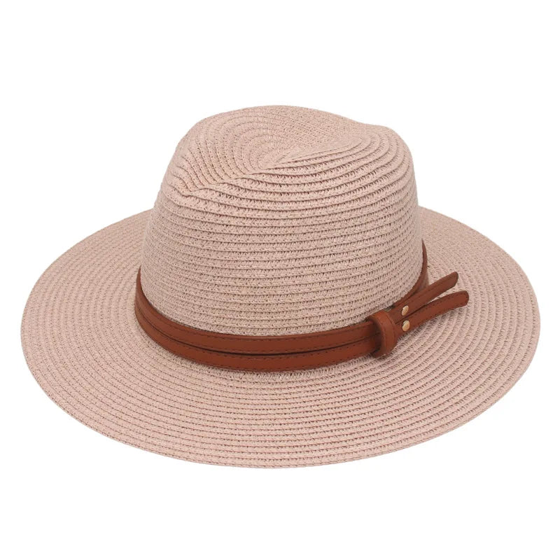 Summer Straw Sun Hat Panama Hats Grass Knitted Gift Hat Breathable Leisure Jazz Hat European American Style Straw Hat Beach Caps