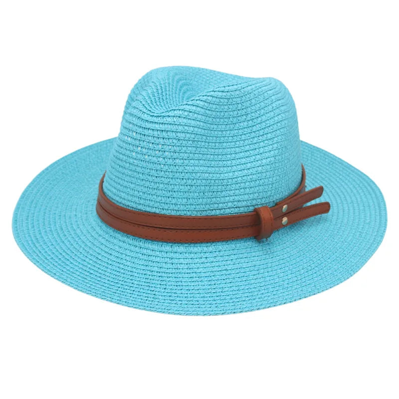 Summer Straw Sun Hat Panama Hats Grass Knitted Gift Hat Breathable Leisure Jazz Hat European American Style Straw Hat Beach Caps