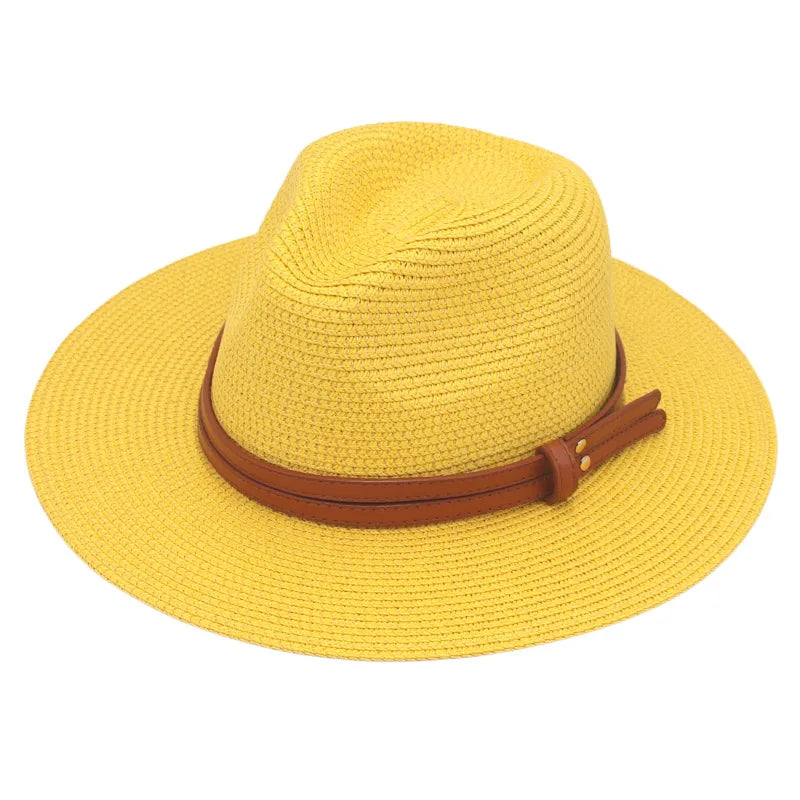 Summer Straw Sun Hat Panama Hats Grass Knitted Gift Hat Breathable Leisure Jazz Hat European American Style Straw Hat Beach Caps