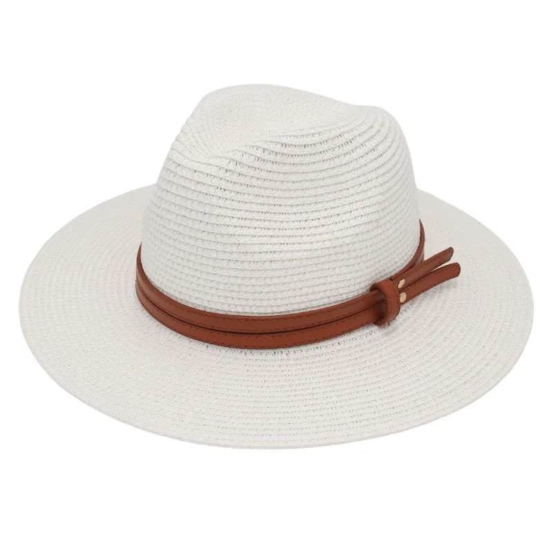 Summer Straw Sun Hat Panama Hats Grass Knitted Gift Hat Breathable Leisure Jazz Hat European American Style Straw Hat Beach Caps
