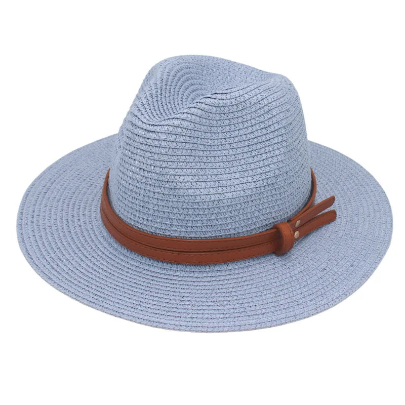Summer Straw Sun Hat Panama Hats Grass Knitted Gift Hat Breathable Leisure Jazz Hat European American Style Straw Hat Beach Caps