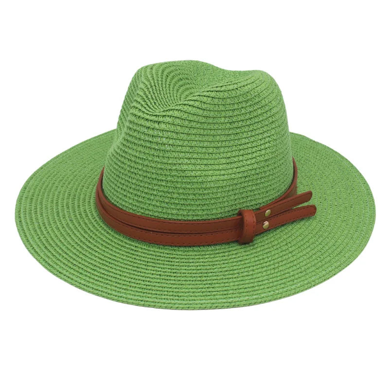 Summer Straw Sun Hat Panama Hats Grass Knitted Gift Hat Breathable Leisure Jazz Hat European American Style Straw Hat Beach Caps