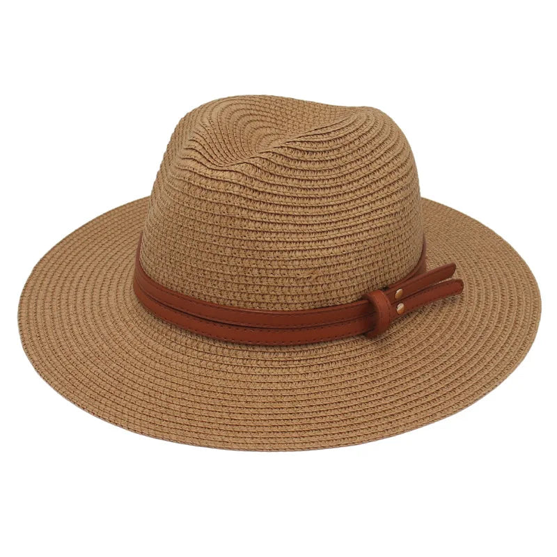 Summer Straw Sun Hat Panama Hats Grass Knitted Gift Hat Breathable Leisure Jazz Hat European American Style Straw Hat Beach Caps