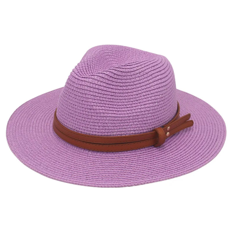 Summer Straw Sun Hat Panama Hats Grass Knitted Gift Hat Breathable Leisure Jazz Hat European American Style Straw Hat Beach Caps