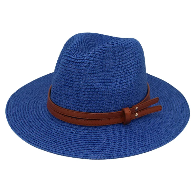 Summer Straw Sun Hat Panama Hats Grass Knitted Gift Hat Breathable Leisure Jazz Hat European American Style Straw Hat Beach Caps