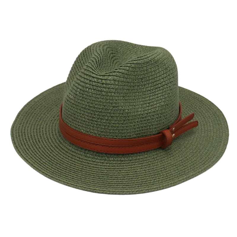 Summer Straw Sun Hat Panama Hats Grass Knitted Gift Hat Breathable Leisure Jazz Hat European American Style Straw Hat Beach Caps